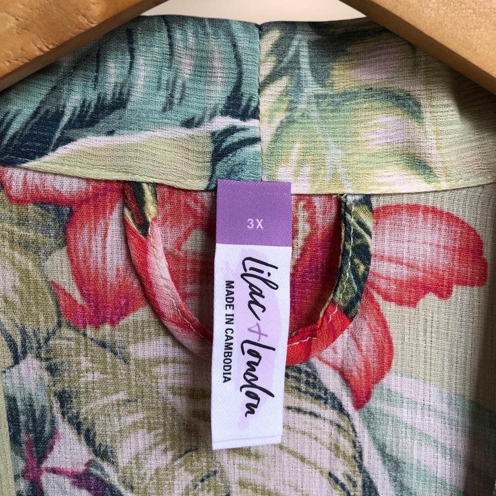 Lilac + London NEW Print Kimono Wrapper Robe Retro Botanical Women’s Plus 3X - Picture 6 of 15